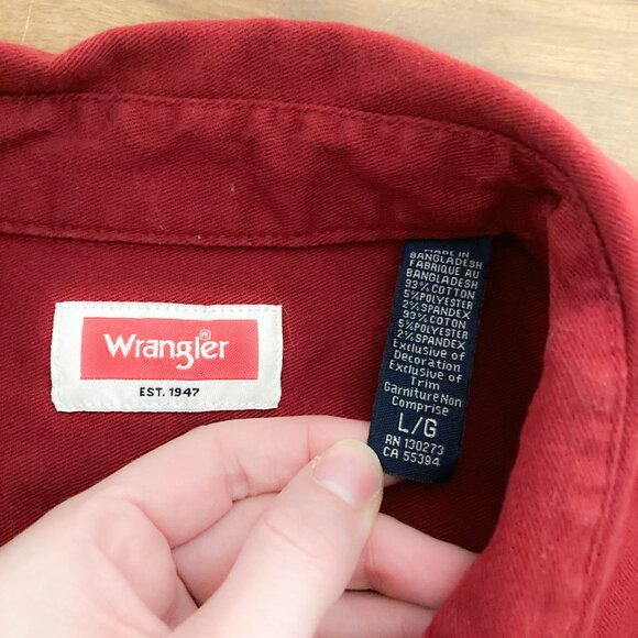 2 FOR $15 Men's Wrangler Button Down Workshirt, Red / Maroon , Size L - Picture 11 of 15